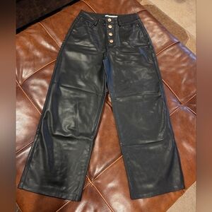 Zara Black Faux Leather Pants with Gold Buttons XS